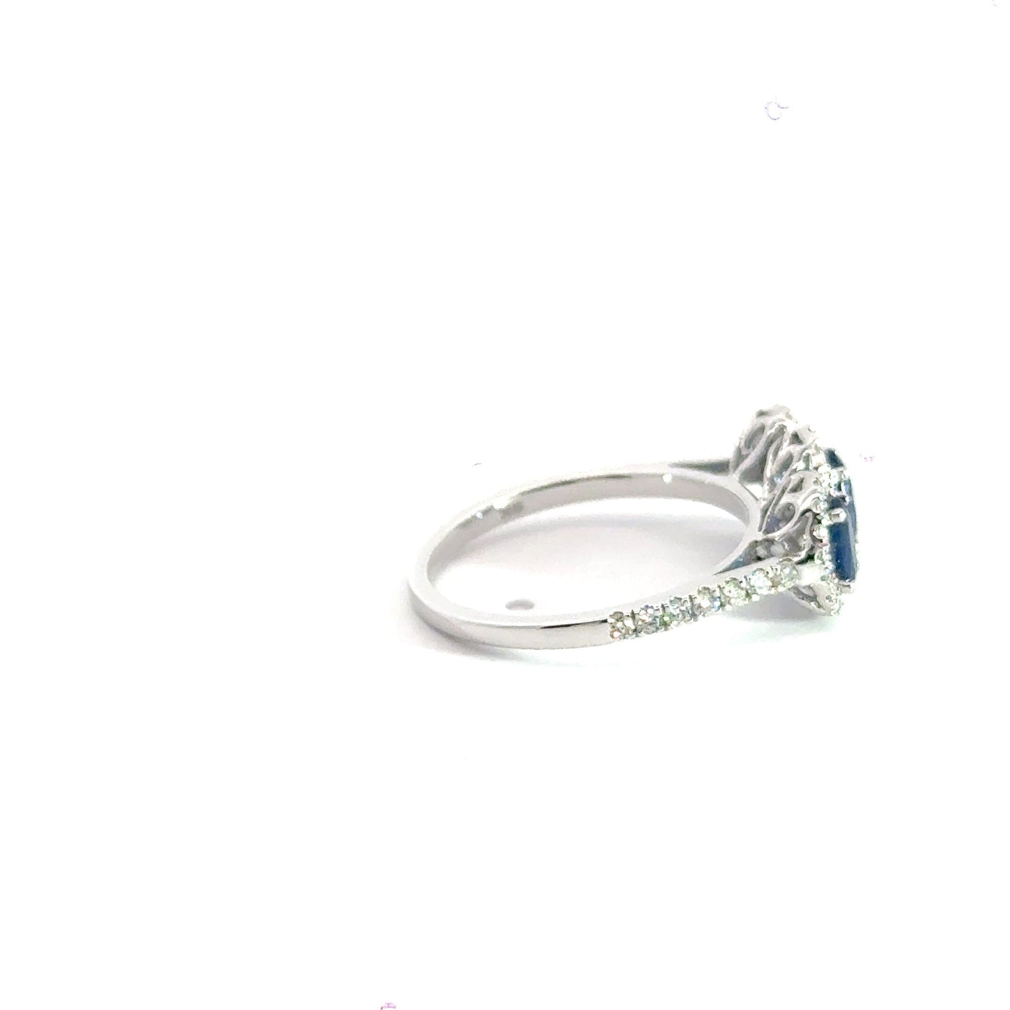 9CT White Gold Sapphire Diamond Halo Trilogy Ring Aces Jewellers 