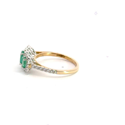 9CT Yellow Gold Trilogy Halo Emerald Diamond Ring Aces Jewellers 