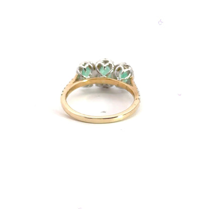 9CT Yellow Gold Trilogy Halo Emerald Diamond Ring Aces Jewellers 