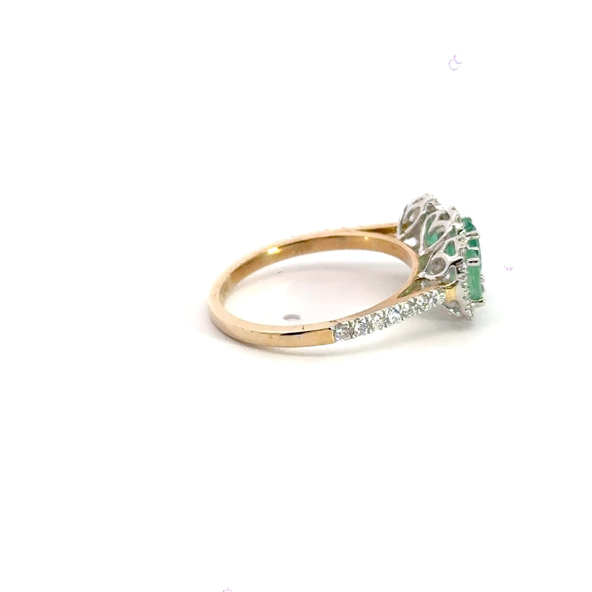 9CT Yellow Gold Trilogy Halo Emerald Diamond Ring Aces Jewellers 