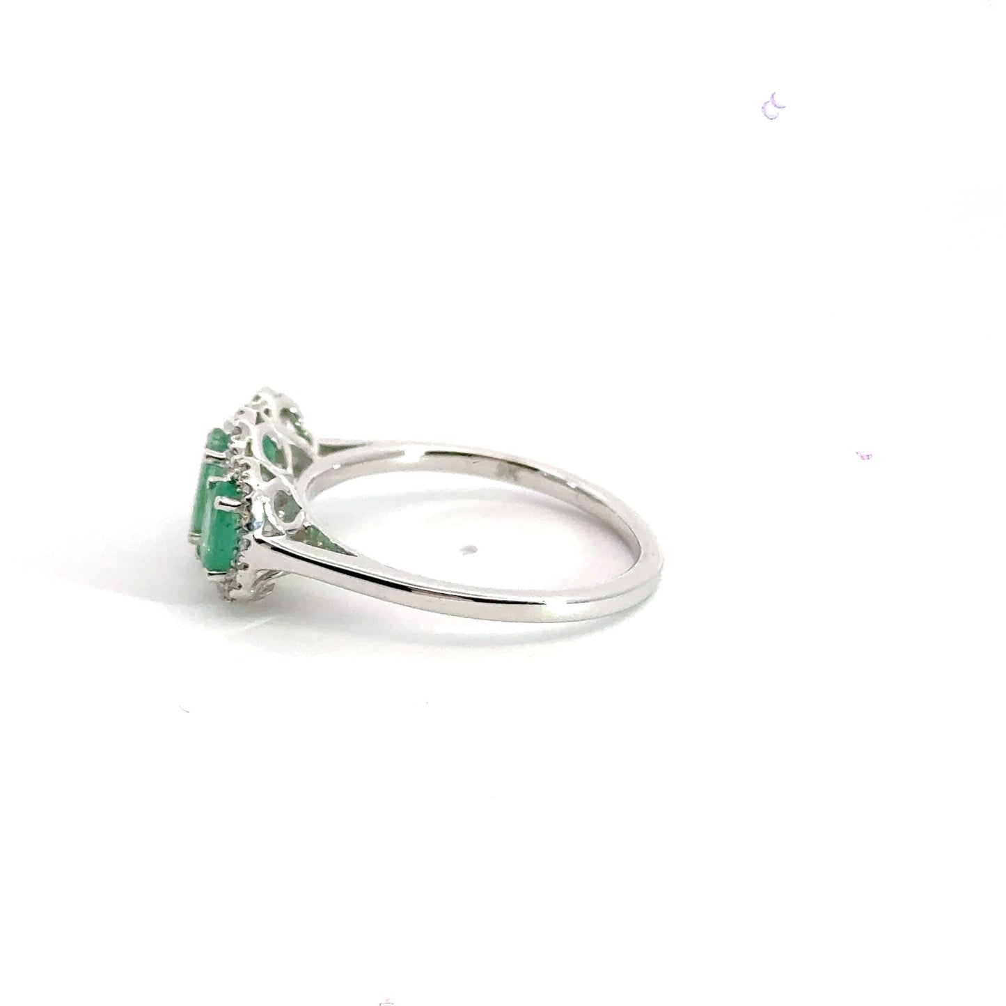 9CT White Gold Emerald Halo Trilogy Ring Aces Jewellers 