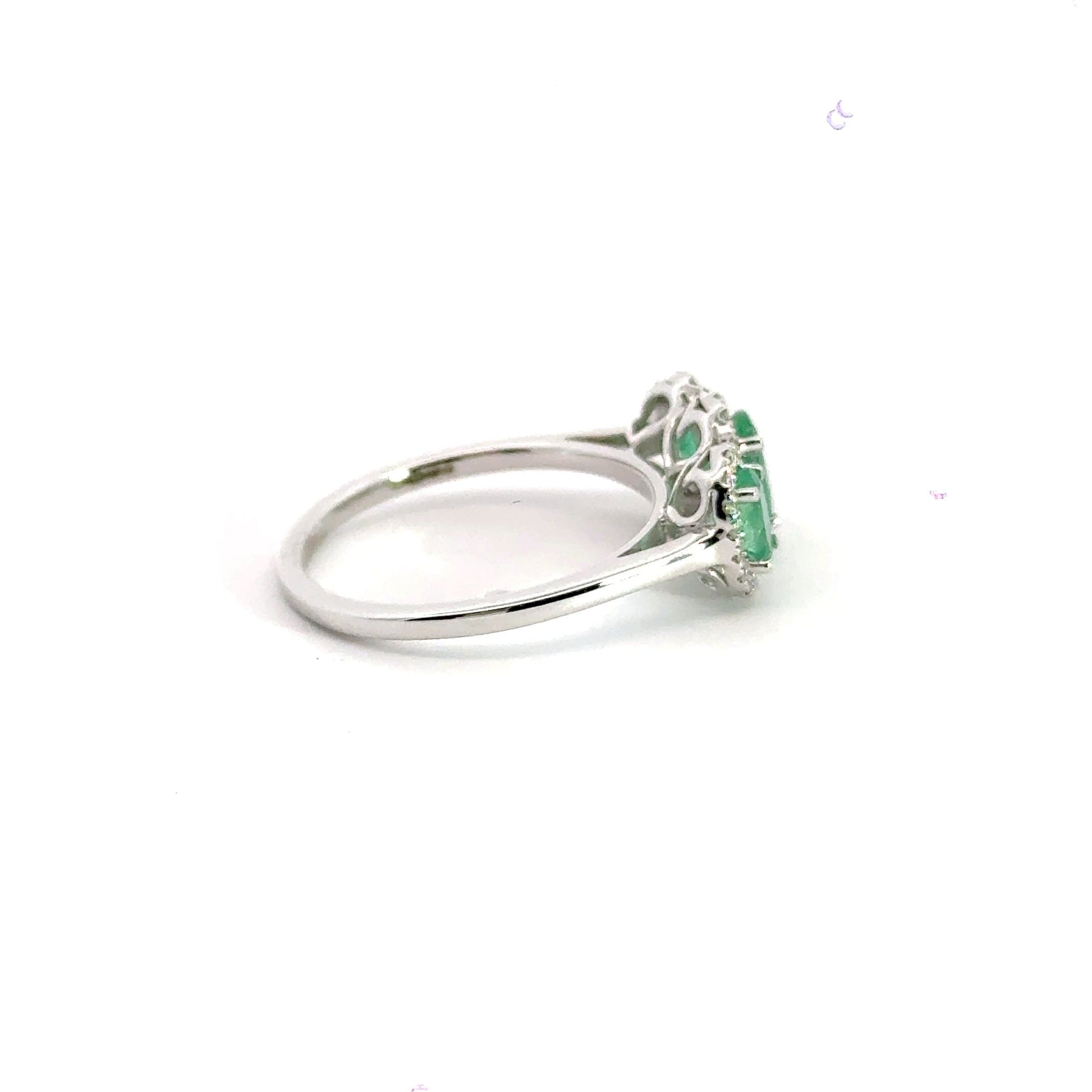 9CT White Gold Emerald Halo Trilogy Ring Aces Jewellers 