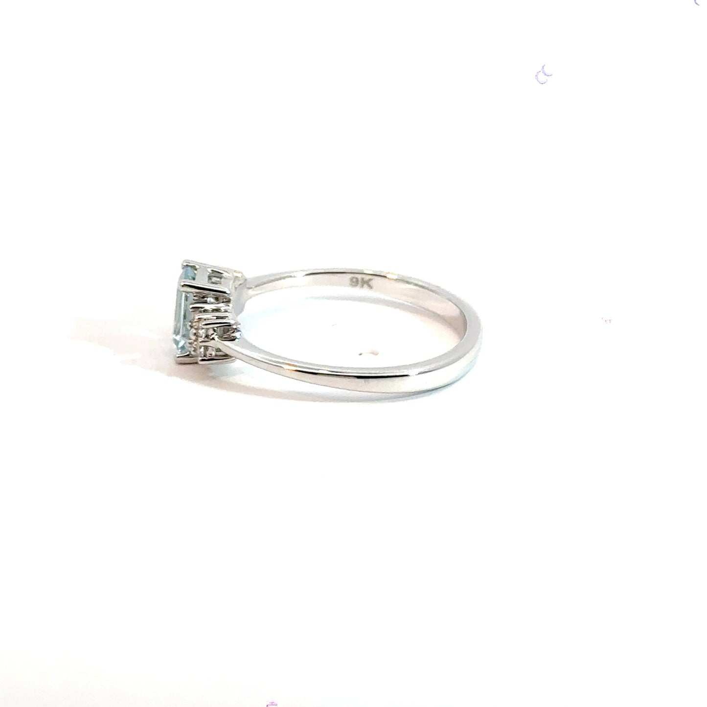 9CT White Gold Baguette Aquamarine & Diamonds Trilogy Ring Aces Jewellers 