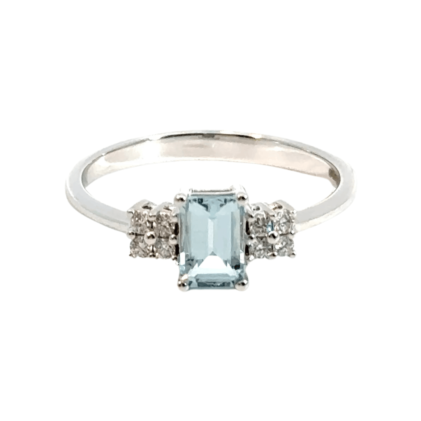 9CT White Gold Baguette Aquamarine & Diamonds Trilogy Ring Aces Jewellers 