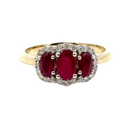 9CT Ruby & Diamond Ring Trilogy Aces Jewellers 