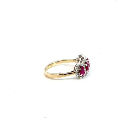 9CT Yellow Gold 5 Stone Ruby & Diamonds Ring Aces Jewellers 