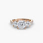 Three-Stone with Pavé Band setting Aces Jewellers 9K Rose Gold Asscher 