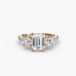 Three-Stone with Pavé Band setting Aces Jewellers 9K Rose Gold Emerald 