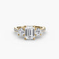 Three-Stone with Pavé Band setting Aces Jewellers 9K Yellow Gold Emerald 