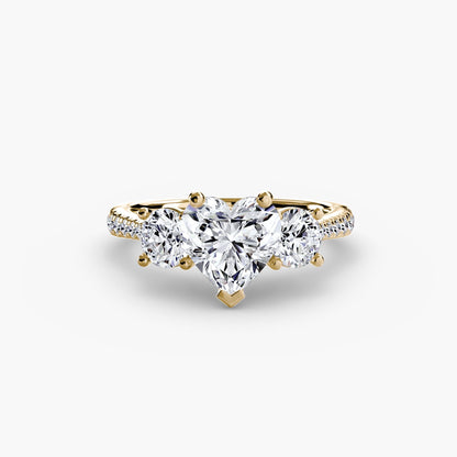 Three-Stone with Pavé Band setting Aces Jewellers 9K Yellow Gold Heart 