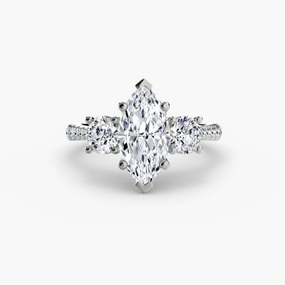 Three-Stone with Pavé Band setting Aces Jewellers 9K White Gold Marquise 