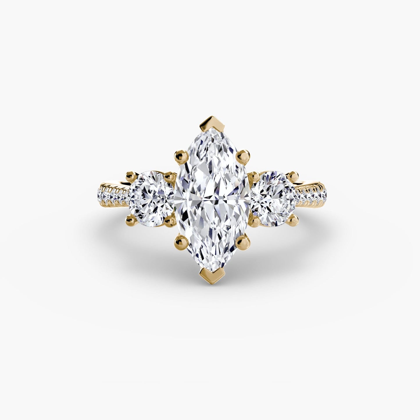 Three-Stone with Pavé Band setting Aces Jewellers 9K Yellow Gold Marquise 