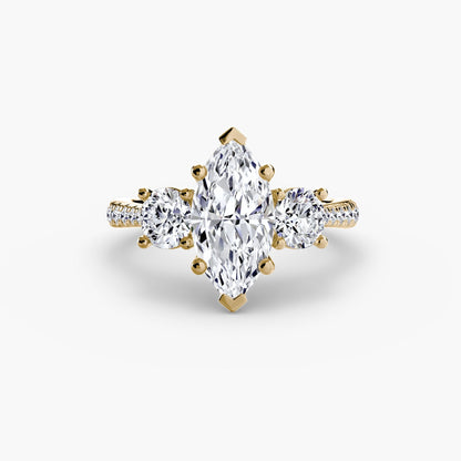 Three-Stone with Pavé Band setting Aces Jewellers 9K Yellow Gold Marquise 