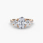 Three-Stone with Pavé Band setting Aces Jewellers 9K Rose Gold Oval 