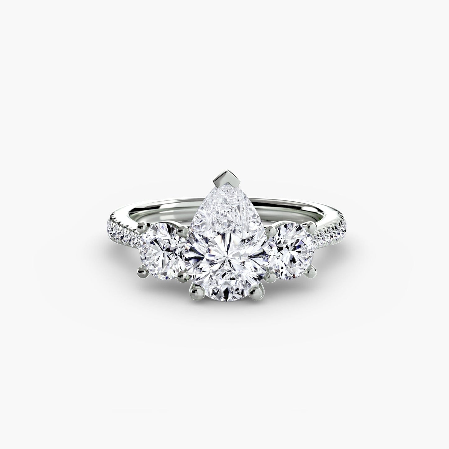 Three-Stone with Pavé Band setting Aces Jewellers 9K White Gold Pear 