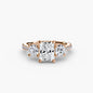 Three-Stone with Pavé Band setting Aces Jewellers 9K Rose Gold Radiant 