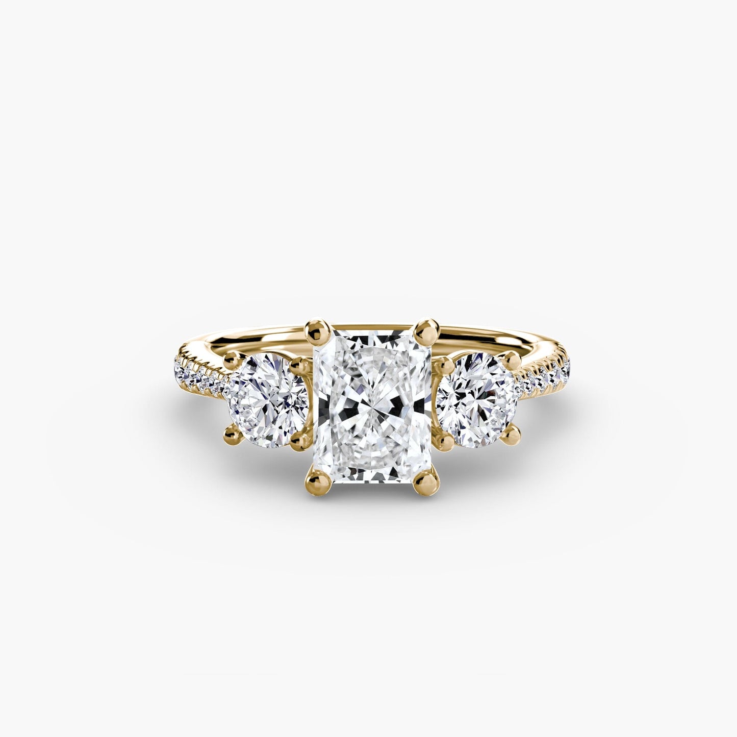 Three-Stone with Pavé Band setting Aces Jewellers 9K Yellow Gold Radiant 