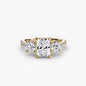 Three-Stone with Pavé Band setting Aces Jewellers 9K Yellow Gold Radiant 