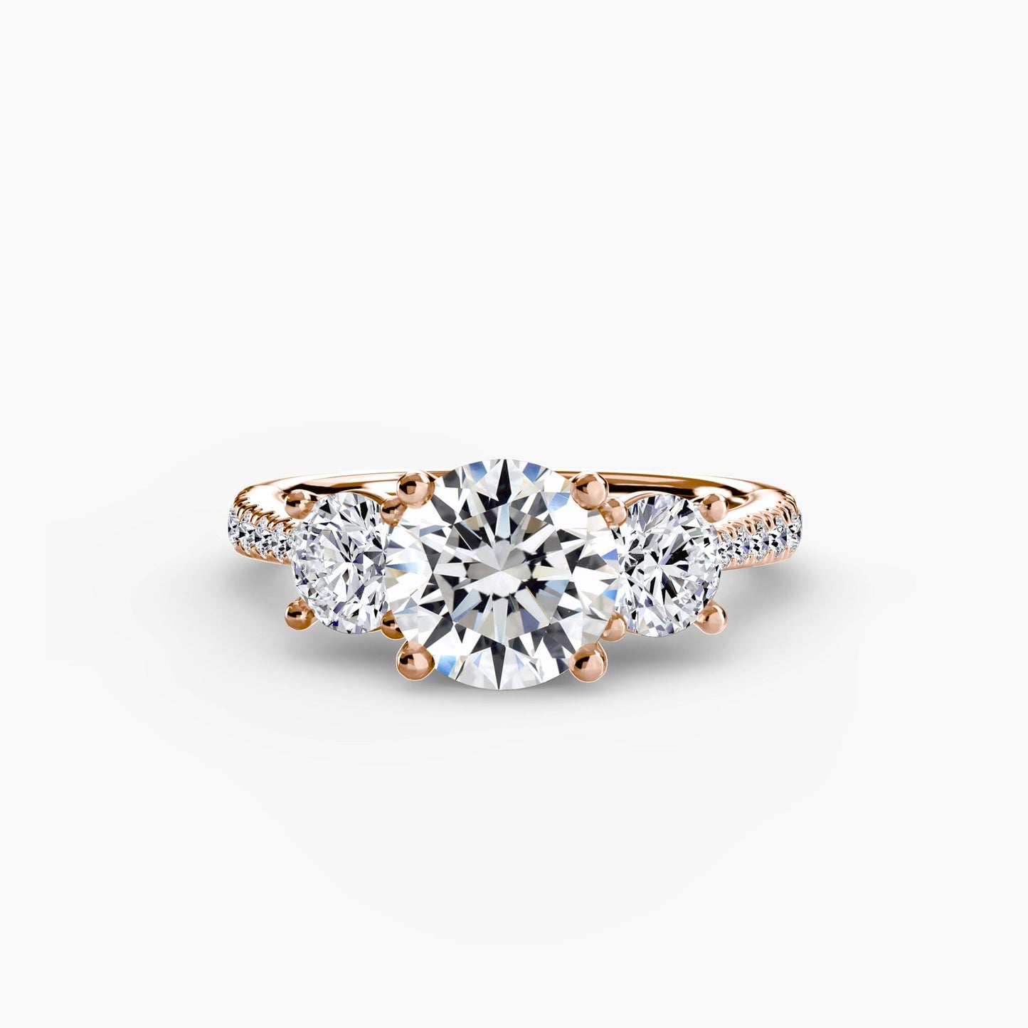 Three-Stone with Pavé Band setting Aces Jewellers 9K Rose Gold Round 