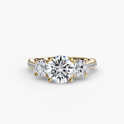 Three-Stone with Pavé Band setting Aces Jewellers 9K Yellow Gold Round 