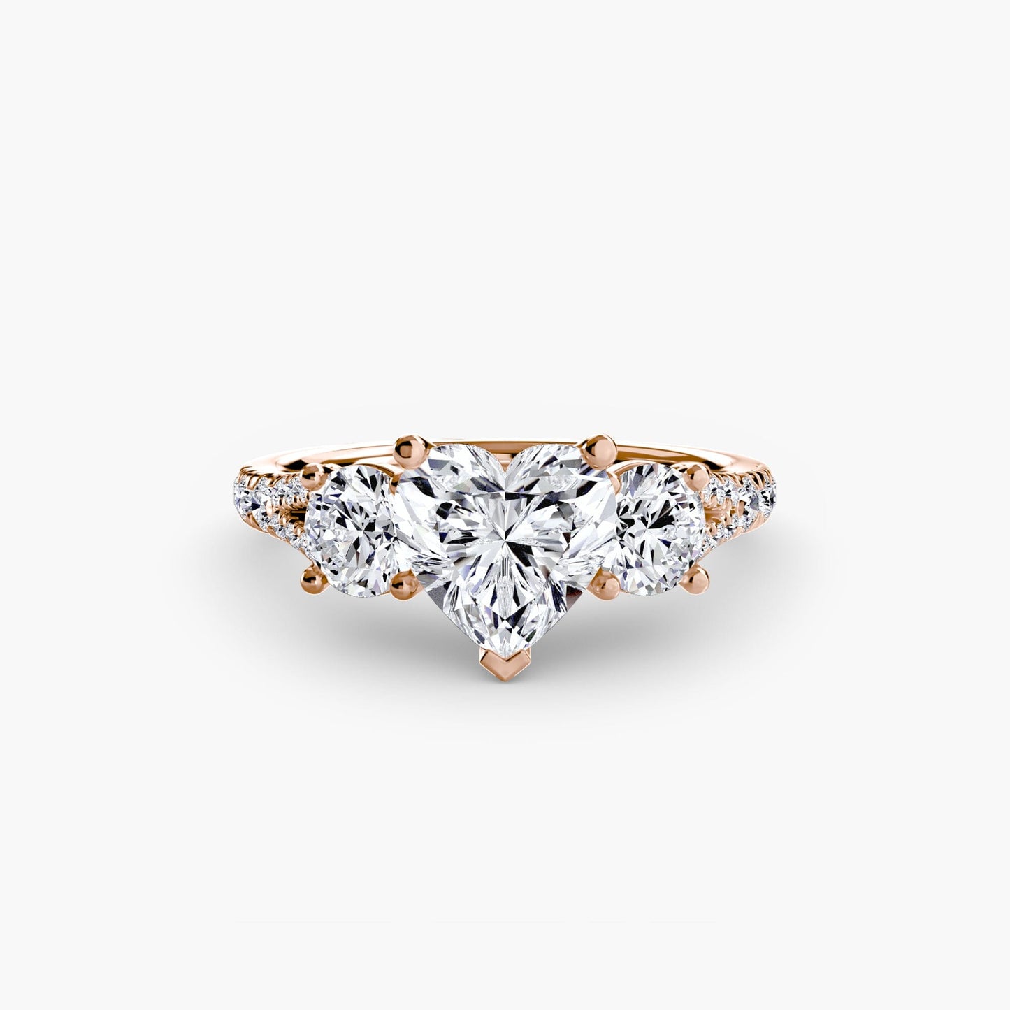 Three-Stone with Pavé Band 3 setting Aces Jewellers 9K Rose Gold Heart 