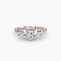 Three-Stone with Pavé Band 3 setting Aces Jewellers 9K Rose Gold Heart 