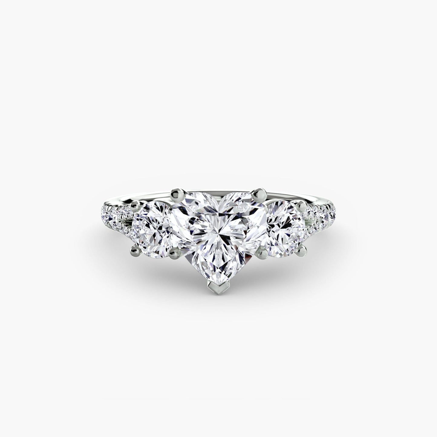 Three-Stone with Pavé Band 3 setting Aces Jewellers 9K White Gold Heart 