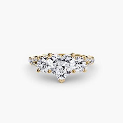 Three-Stone with Pavé Band 3 setting Aces Jewellers 9K Yellow Gold Heart 