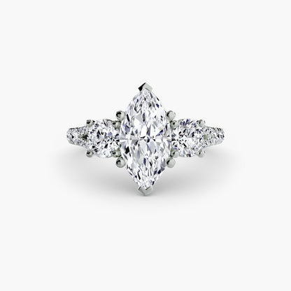 Three-Stone with Pavé Band 3 setting Aces Jewellers 9K White Gold Marquise 
