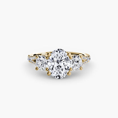Three-Stone with Pavé Band 3 setting Aces Jewellers 9K Yellow Gold Oval 