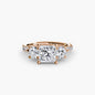 Three-Stone with Pavé Band 3 setting Aces Jewellers 9K Rose Gold Princess 