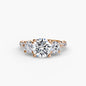 Three-Stone with Pavé Band 3 setting Aces Jewellers 9K Rose Gold Round 