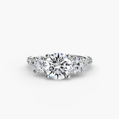 Three-Stone with Pavé Band 3 setting Aces Jewellers 9K White Gold Round 