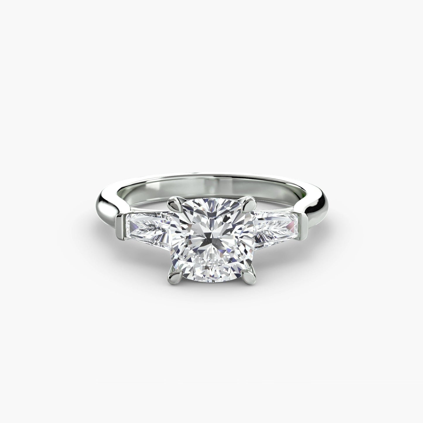 Three-Stone Ring (Baguette Side Stones) setting Aces Jewellers 9K White Gold Cushion 