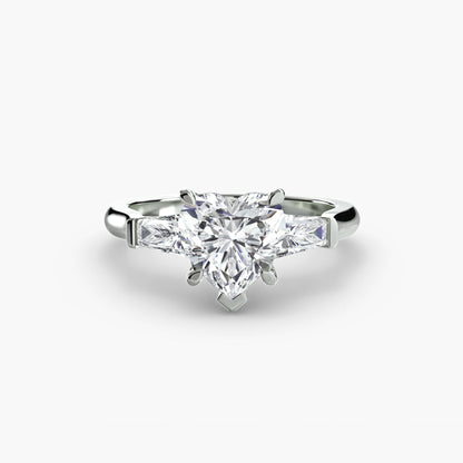 Three-Stone Ring (Baguette Side Stones) setting Aces Jewellers 9K White Gold Heart 
