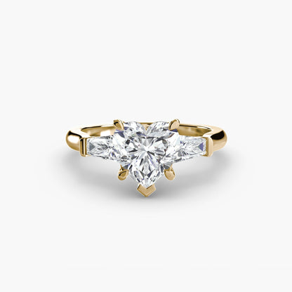 Three-Stone Ring (Baguette Side Stones) setting Aces Jewellers 9K Yellow Gold Heart 