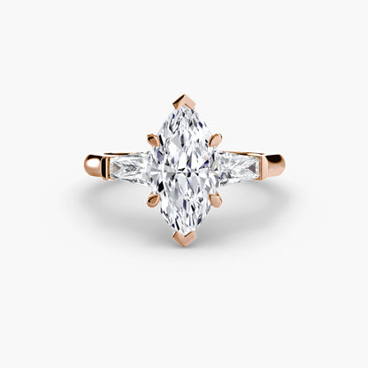 Three-Stone Ring (Baguette Side Stones) setting Aces Jewellers 9K Rose Gold Marquise 