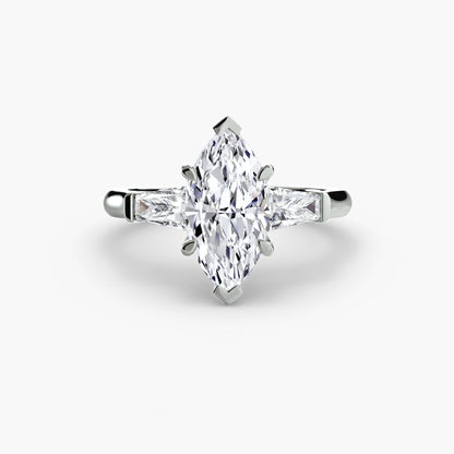 Three-Stone Ring (Baguette Side Stones) setting Aces Jewellers 9K White Gold Marquise 
