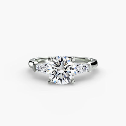 Three-Stone Ring (Baguette Side Stones) setting Aces Jewellers 9K White Gold Round 