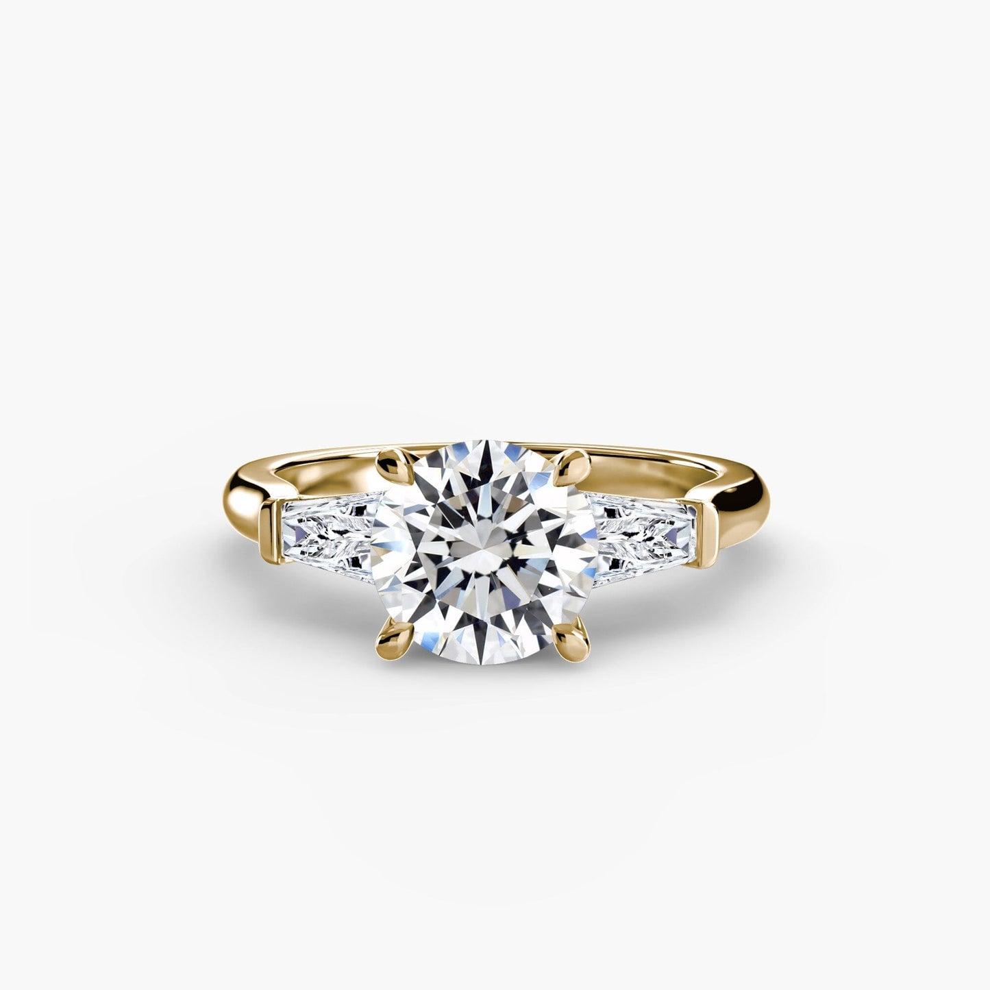Three-Stone Ring (Baguette Side Stones) setting Aces Jewellers 9K Yellow Gold Round 