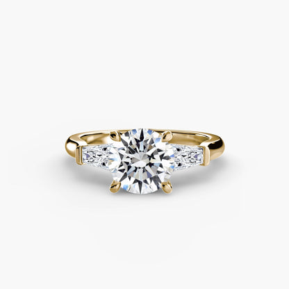 Three-Stone Ring (Baguette Side Stones) setting Aces Jewellers 9K Yellow Gold Round 