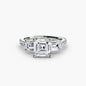 Three-Stone Ring with Pavé Band 4 setting Aces Jewellers 9K White Gold Asscher 
