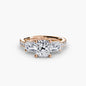 Three-Stone Ring with Pavé Band 4 setting Aces Jewellers 9K Rose Gold Cushion 