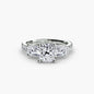 Three-Stone Ring with Pavé Band 4 setting Aces Jewellers 9K White Gold Cushion 