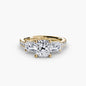 Three-Stone Ring with Pavé Band 4 setting Aces Jewellers 9K Yellow Gold Cushion 