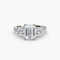 Three-Stone Ring with Pavé Band 4 setting Aces Jewellers 9K White Gold Emerald 