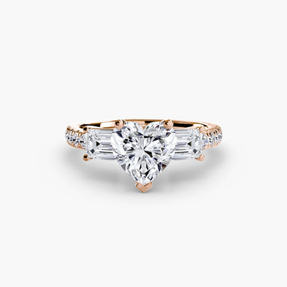 Three-Stone Ring with Pavé Band 4 setting Aces Jewellers 9K Rose Gold Heart 