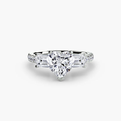 Three-Stone Ring with Pavé Band 4 setting Aces Jewellers 9K White Gold Heart 