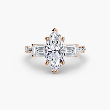 Three-Stone Ring with Pavé Band 4 setting Aces Jewellers 9K Rose Gold Marquise 