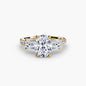 Three-Stone Ring with Pavé Band 4 setting Aces Jewellers 9K Yellow Gold Oval 